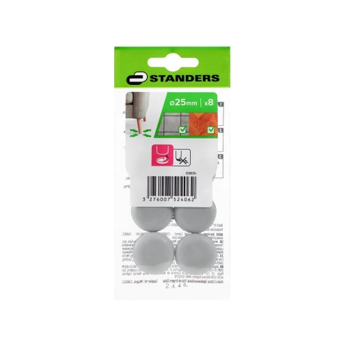 Lot de 8 patins gliss+adhésif STANDERS  gris 25mm