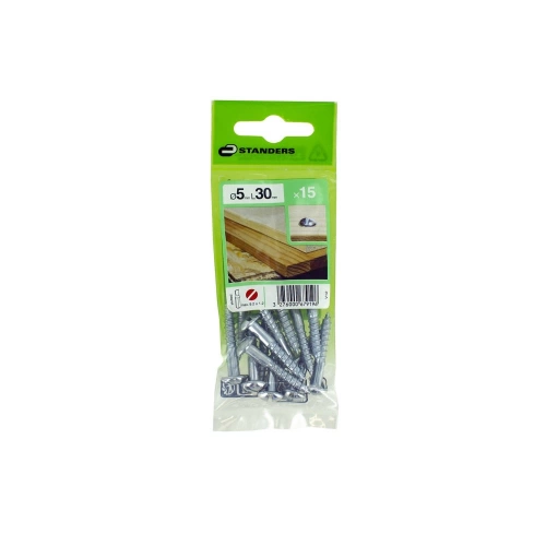 15 vis acier tête ronde plat STANDERS, Diam.5 x L.30 mm