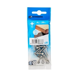 Vis agglo tete fraisee pozidriv inox A2 4x20 STANDERS sachet 30 pieces