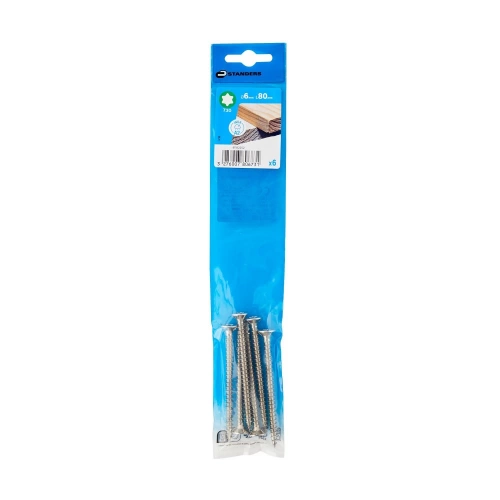 Vis agglo tete fraisee torx inox A2 6x80 STANDERS sachet 6 pieces