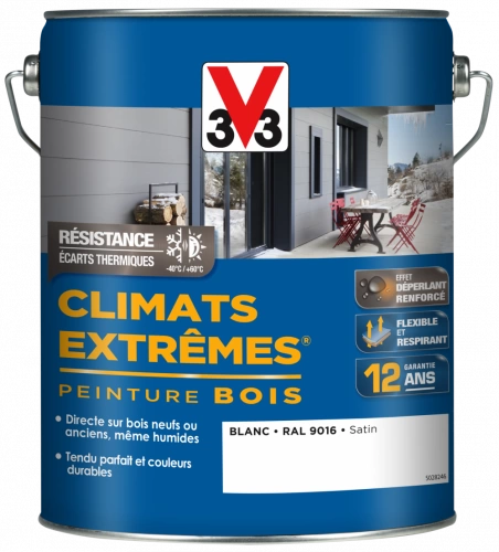 Peinture bois extérieur Climats extrêmes® V33, blanc satiné 5 l