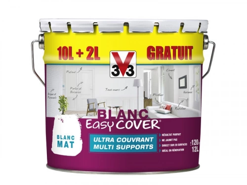 Peinture multisupport V33 Easy cover® blanc couvrant mat, 12 l