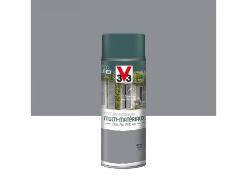 Peinture Aérosol Extérieur Multi-Matériaux V33, Gris Galet Satiné, 0.4 L