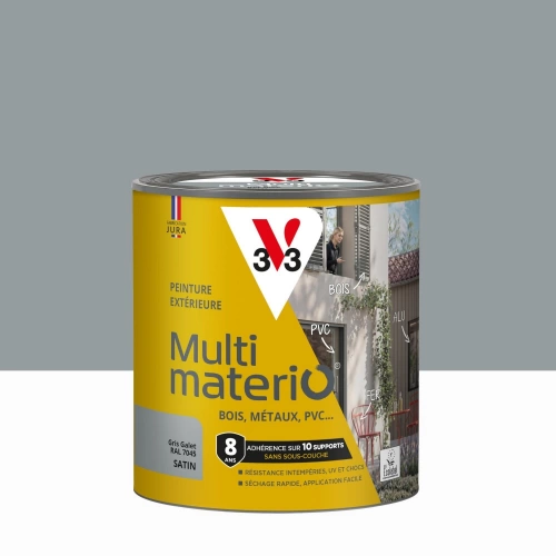 Peinture extérieure bois, fer, plastique V33 gris galet satiné 0.5l