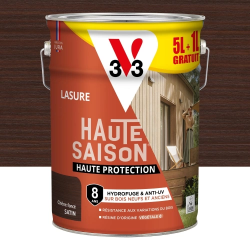 Lasure V33 haute saison 8 ans chêne foncé satiné 5L+20% gratuit