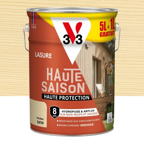 Lasure V33 Haute saison 8 ans incolore satiné 5L+20% gratuit