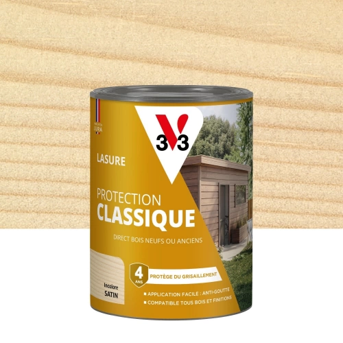 Lasure V33 Protection classique 4 ans incolore satiné 0.75 l