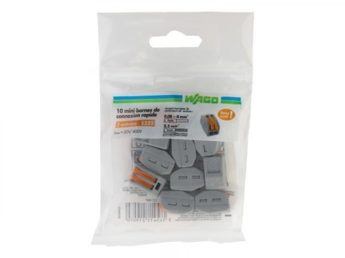 Lot de 10 bornes automatiques à levier pour rigide et souple, WAGO, 2.5 mm²