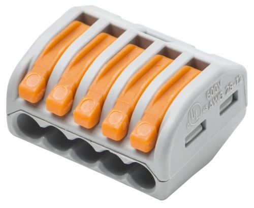 Lot de 5 bornes WAGO levier 5 fils 4mm²