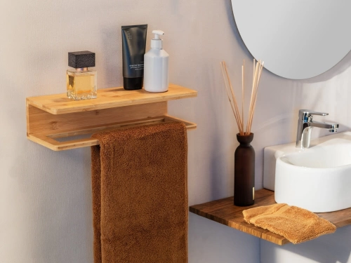 Etagère porte serviette fixation au choix Inbara 40cm bambou WENKO