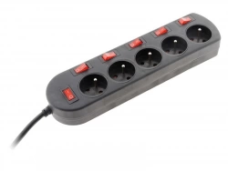 Multiprise Filaire, 5 Prises Noir Zenitech