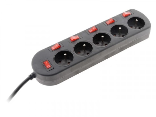 Multiprise Filaire, 5 Prises Noir Zenitech